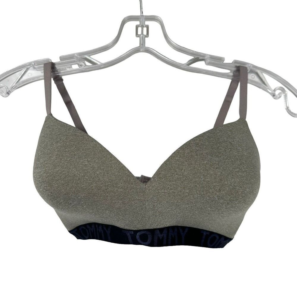 Tommy Hilfiger Wireless Bra Size 34C Gray Logo Band Light Lift Back Closure Bra